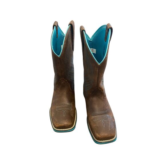 Ariat Women’s Anthem Square Toe Western Boots Java Brown Turquoise 8B w/ Box - Picture 2 of 8